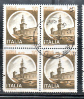 ITALIA REPUBBLICA ITALY 1980 CASTELLI CASTLE CASTELLO SFORZESCO MILANO LIRE 10 QUARTINA BLOCK USATO USED OBLITERE' - 1971-80: Afgestempeld