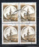 ITALIA REPUBBLICA ITALY 1980 CASTELLI CASTLE CASTELLO SFORZESCO MILANO LIRE 10 QUARTINA BLOCK USATO USED OBLITERE' - 1971-80: Usati