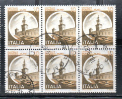 ITALIA REPUBBLICA ITALY 1980 CASTELLI CASTLE CASTELLO SFORZESCO MILANO LIRE 10 BLOCCO DI 6 BLOCK USATO USED OBLITERE' - 1971-80: Oblitérés