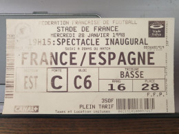 Ticket Billet Stade De France, Inauguration 28 Janvier 1998, France-Espagne (1-0, But De Zidane) Football - Tickets D'entrée