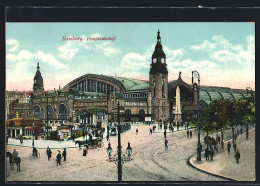 AK Hamburg-St.Georg, Hauptbahnhof Mit Pferdekutsche Und Passanten  - Mitte