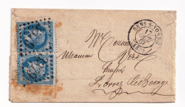 Lettre 1867 Sens Sur Yonne Paire Napoléon III Lauré 20 Centimes - 1863-1870 Napoleon III Gelauwerd