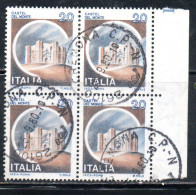 ITALIA REPUBBLICA ITALY REPUBLIC 1980 CASTELLI CASTLES BLOCK QUARTINA LIRE 20 CASTELLO DEL MONTE ANDRIA USATO USED - 1971-80: Gebraucht