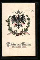 AK Friede Und Freude Im Neuen Jahre, Fahne Umrankt Eichenlaub, Reichsadler  - Guerra 1914-18