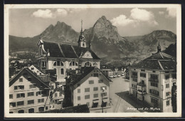 AK Schwyz, Gasthaus Zur Post Und Hotel Rössli Mit Blick Zu Den Mythen  - Andere & Zonder Classificatie