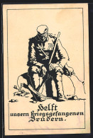 Künstler-AK Kriegsgefangener Deutscher Soldat Mit Spitzhacke  - Guerre 1914-18