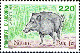 Andorre (F) Poste N** Yv:382 Mi:403 Natura Porc Fer (Thème) - Animalez De Caza