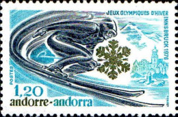 Andorre (F) Poste N** Yv:251 Mi:272 Jeux Olympiques D'hiver Innsbruck (Thème) - Hiver 1976: Innsbruck