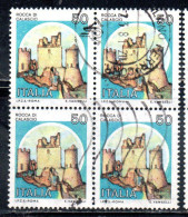 REPUBBLICA ITALY REPUBLIC 1980 CASTELLI D'ITALIA CASTLES CASTLE ROCCA DI CALASCIO LIRE 50 QUARTINA BLOCK USATO USED - 1971-80: Oblitérés