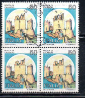 REPUBBLICA ITALY REPUBLIC 1980 CASTELLI D'ITALIA CASTLES CASTLE ROCCA DI CALASCIO LIRE 50 QUARTINA BLOCK USATO USED - 1971-80: Oblitérés