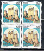 REPUBBLICA ITALY REPUBLIC 1980 CASTELLI D'ITALIA CASTLES CASTLE ROCCA DI CALASCIO LIRE 50 QUARTINA BLOCK USATO USED - 1971-80: Usati