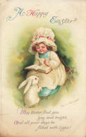 A HAPPY EASTER FILLETTE LAPIN ILLUSTRATION ELLEN CLAPSADDLE - Clapsaddle