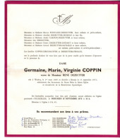 Wodecq 1896 - Renaix 1973 , Ellezelles 1973  , Germaine Marie Virginie , Coppin - Esquela