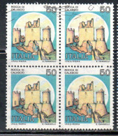 REPUBBLICA ITALY REPUBLIC 1980 CASTELLI D'ITALIA CASTLES CASTLE ROCCA DI CALASCIO LIRE 50 QUARTINA BLOCK USATO USED - 1971-80: Gebraucht