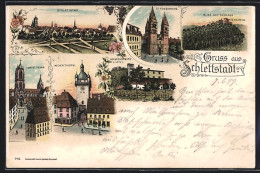 Lithographie Schlettstadt, Hochkönigsburg U. Hotel, Dom-St. Georg, Neuer Thurm  - Sonstige & Ohne Zuordnung