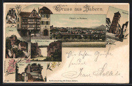 Lithographie Zabern, Hohbarr, Teufelsbrücke A. D. Hohbarr, Pfarrkirche, Stadthaus  - Autres & Non Classés