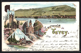 Lithographie Vevey, Rue D`Italie, Le Château, Panorama  - Vevey