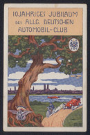 Künstler-AK Ganzsache Bayern PP27C86: München, 10 Jähriges Jubiläum Des ADAC 1913, Auto Und Motorrad  - Voitures De Tourisme