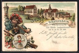 Lithographie Ganzsache Württemberg PP11C44 /01: Heilbronn, 17. Württb. Landesschiessen 1899, Gasthaus Sonnenbrunnen  - Briefkaarten