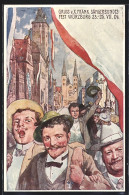 Künstler-AK Ganzsache Bayern: Würzburg, X. Fränk. Sängerbundesfest 1904, Sänger Auf Der Strasse  - Briefkaarten