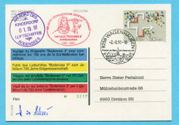 Bundesfeierkarte Nr 97 Z 2 - Weg Der Schweiz Mit Ballonpost - Mit Zudruck Fahrt Des Luftschiffes "Bodensee II" - Lettres & Documents
