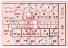 TRAM TRAMWAYS ATM TORINO - TESSERA BIGLIETTO TICKET DI ABBONAMENTO ANNI '60/'70 - Europa