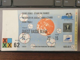 1998 FIFA World Cup Match Ticket, Billet Stade De France, Demi-finale, 8 Juillet 1998, France-Croatie (2-1, Thuram) - Tickets & Toegangskaarten