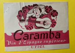 19991 - Espagne Caramba Vin Supérieur Utiel Ancienne étiquette Guitare - Andere & Zonder Classificatie