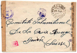 ITALIE.1944. TRIPLE CENSURE. ".A.P.G. CROIX-ROUGE".GENÈVE.  - Poststempel