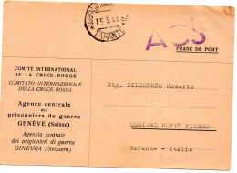 SUISSE/ITALIE.1944..AVIS DE CAPTURE."SERVICE ITALIEN/A.P.G.CROIX-ROUGE.GENÈVE. CENSURE ITALIENNE "ACS". - Marcofilie
