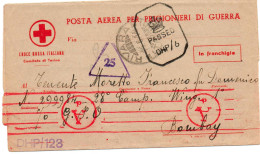 ITALIE1944. RARE MESSAGE CROIX-ROUGE.ITALIENNE. PRIS.GUERRE.A  BOMBAY (INDE).TRIPLE CENSURE. - Marcofilie