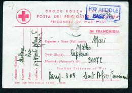 ITALIE1945.CORRESPONDANCE FAMILIALE CROIX-ROUGE ITALIENNE. "P/W MIDDLE EAST 102".ITALIEN PRIS.DE GUERRE. CENSURE. - Marcofilie