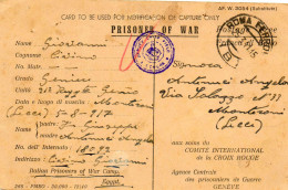 EGYPTE.1941.AVIS DE CAPTURE. ITALIEN PRIS.DE GUERRE.VIA C.I.C.R. GENÈVE (SUISSE). CENSURE. - Brieven En Documenten