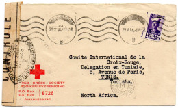 AFRIQUE DU SUD.1944. "CROIX-ROUGE -C.I.C.R." POUR TUNIS. CENSURE - Cartas