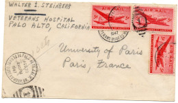 ETATS-UNIS.1947." VETERANS BUREAU HOSP.BR...".COMPLEMENT 10C  RAJOUTE POUR LA FRANCE. - Storia Postale