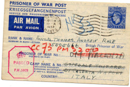 GRANDE-BRETAGNE.1943.ENTIER POSTAL "BRITISH PRISONER OF WAR"...IN ITALY. 2 CENSURES  - Poststempel