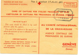 AFRIQUE DU SUD.1944. AVIS DE CAPTURE."INTERNE ITALIEN. CAMP 301". POUR C.I.C.R.GENÉVE (SUISSE).CENSURE - Briefe U. Dokumente