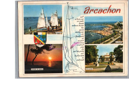 ARCACHON 33 - Plan Carte De La Région Voiliers La Plage Coucher De Soleil Le Casino - Arcachon