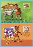 4 Maximumkarten 1984 - Figuren Aus Kinderbüchern: Heidi - Pinocchio - Pippi Langstrumpf - Max Und Moritz - Briefe U. Dokumente