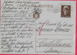 INTERO CARTOLINA POSTALE TURRITA LIRE 1,20 (INT. 117) DA "ROMA*26.IX.1945* PER CASTELLANA - Marcophilie