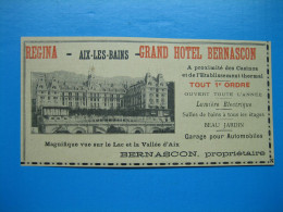 (1909) Grand Hôtel REGINA - Aix-les-Bains - Bernascon, Propriétaire - Publicidad