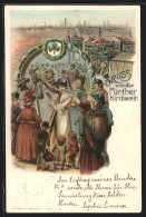Lithographie Fürth, Volksfest Kirchweih, Volk Lauscht Musikern, Ganzsache Bayern  - Briefkaarten