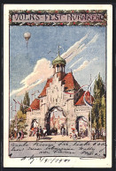 Künstler-AK Ganzsache Bayern: Nürnberg, Volksfest, Eingangstor  - Postcards