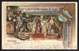 Lithographie München, Bayer.-Veteranen-Krieger Und Kampfgenossen-Bund, Bundesjubiläum 1899, Ganzsache Bayern  - Tarjetas