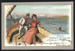Lithographie München, Allgemeine Deutsche Sport-Ausstellung 1899, Törn Mit Dem Segelboot, Ganzsache Bayern  - Expositions