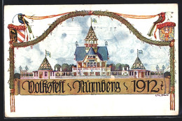 Künstler-AK Nürnberg Volksfest 1912, Festhalle, Ganzsache Bayern  - Cartes Postales