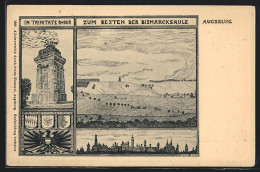 Lithographie Augsburg, Baustein Für Die Geplante Bismarcksäule, Ganzsache Bayern  - Briefkaarten
