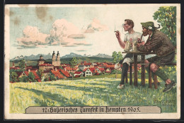 Künstler-AK Kempten, Turnfest 1905, Ortsansicht Mit Biertrinkern, Ganzsache Bayern  - Otros & Sin Clasificación