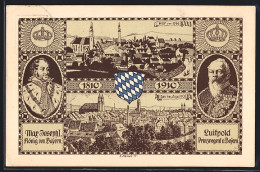 Künstler-AK Hof, Alte Und Neue Ansicht Der Stadt, Prinzregent Luitpold, Ganzsache Bayern  - Briefkaarten