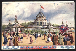 Künstler-AK Nürnberg, Blick Auf Das Volksfest-Gelände 1909, Ganzsache Bayern  - Tarjetas